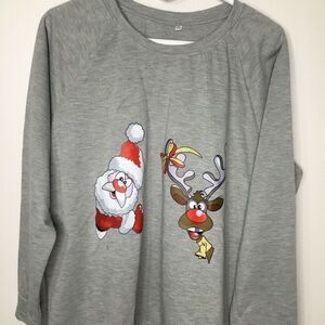 Women's Gray Christmas Santa Long Sleeve Sweatshirt Size XXL